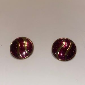 Round enamel red metallic gold tone earrings